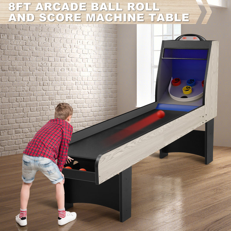 8’ Arcade Ball Roll And Score Machine Table with LED Electronic Scorer, Sound, Automatic Ball Return 2 Player
