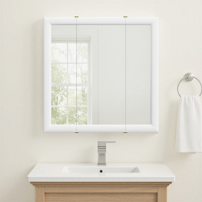 Bathroom Medicine Cabinet, Wall Mounted, Mirror, 30" H x 30" W x 5.24" D, White