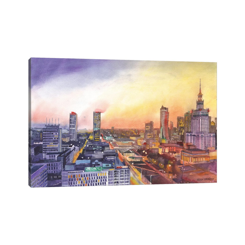 Sunset In Warsaw - Wrapped Canvas Print, 66.04cm H x 101.6cm W x 1.91cm D
