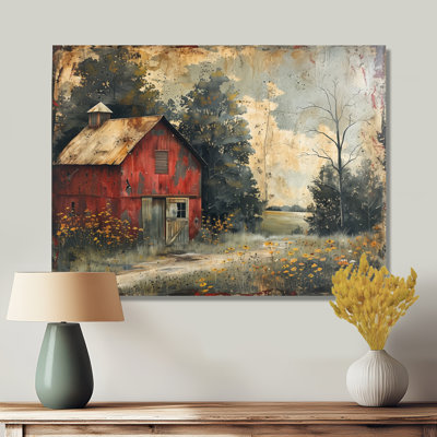 Toile de grange rétro vintage rouge gris d'hiver