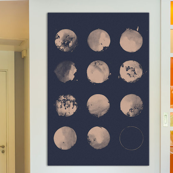 «12 Moons», impression sur toile tendue, H 26 po x l 18 po x P 1,5 po, Toile avec cadre noir, Pas de tapis