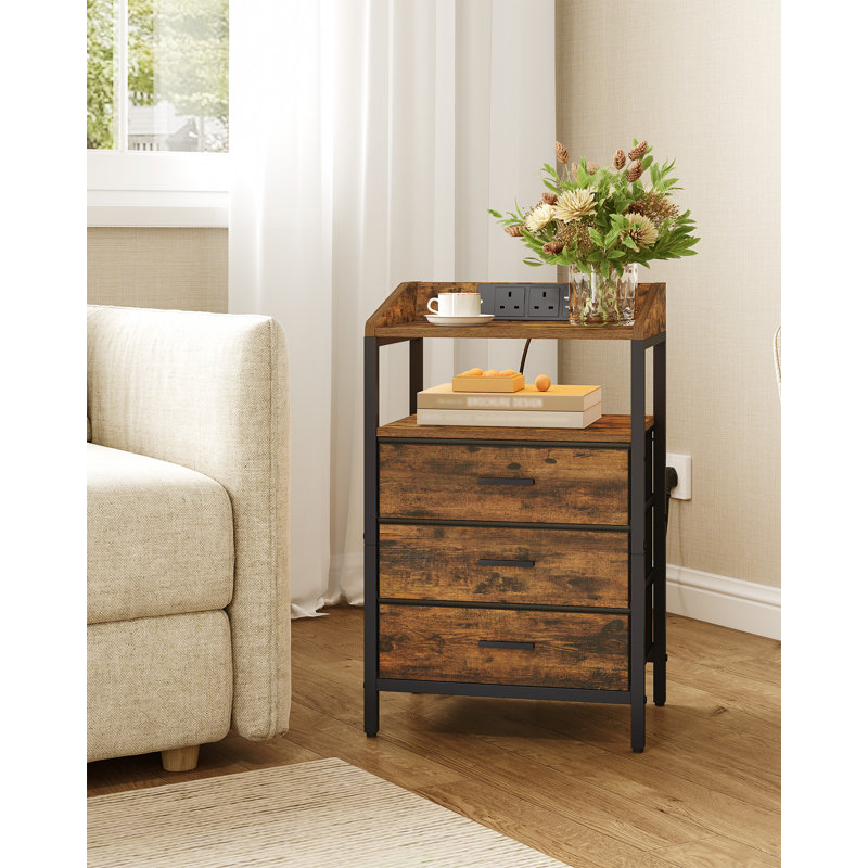 Bedside Tables Set of 2 with LED Lights and Charging Station, Bedside Cabinet with 3 Fabric Storage Drawers and Shelves, Nightstand with USB Ports&TypeC for Bedroom Livingroom 