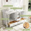 Meuble-lavabo autoportant en bois massif l 60 po x H 35 po avec comptoir en marbre de culture blanc de Carrare et double lavabo en céramique, blanc-1879406221-1879406219