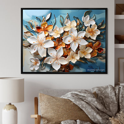 «White Plumeria», art liquide sur fond de fleurs sur toile
