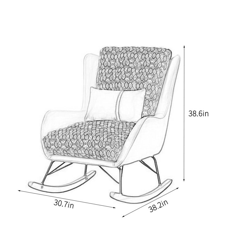 Chaise berçante luxueuse en tissu floral moderne, Vert / rouge / blanc cassé