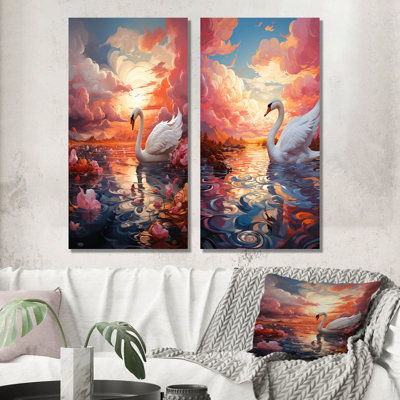 «Graceful Mirage Swans» - Ensemble de 2 reproductions d'art sur toile
