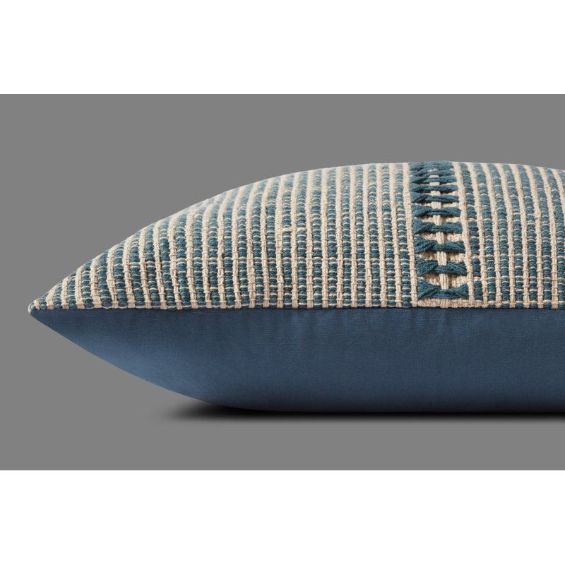 Chris Loves Julia x Loloi Harvey Pillow, Blue/Natural, 22"H x 22"W