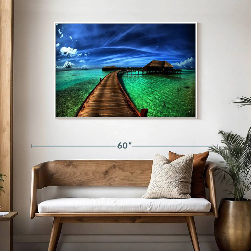 Maldives Bungalow Dock, Cadre flottant blanc, 46 po x 31 po