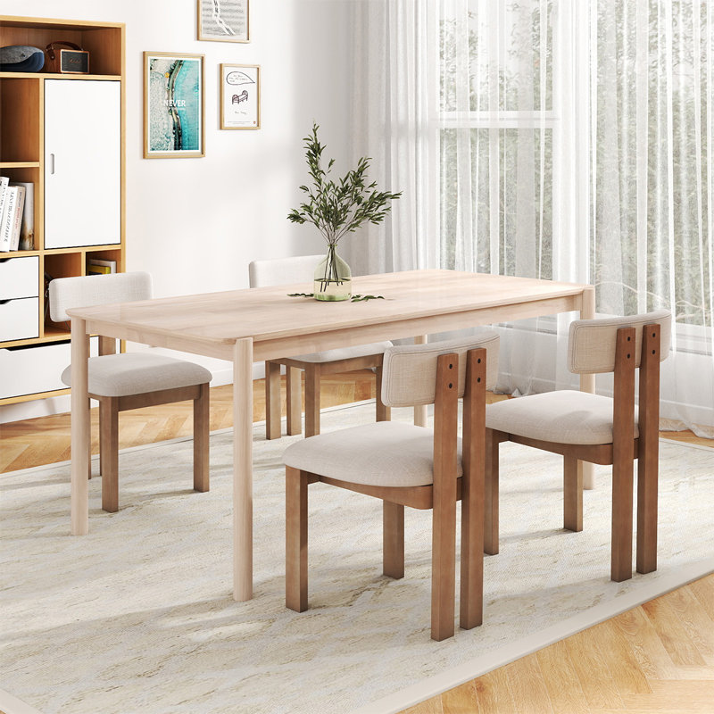 5-Piece Dining Set Modern Wooden Table & Upholstered Chair Set For Home, Kitchen, Dining Room, Beige