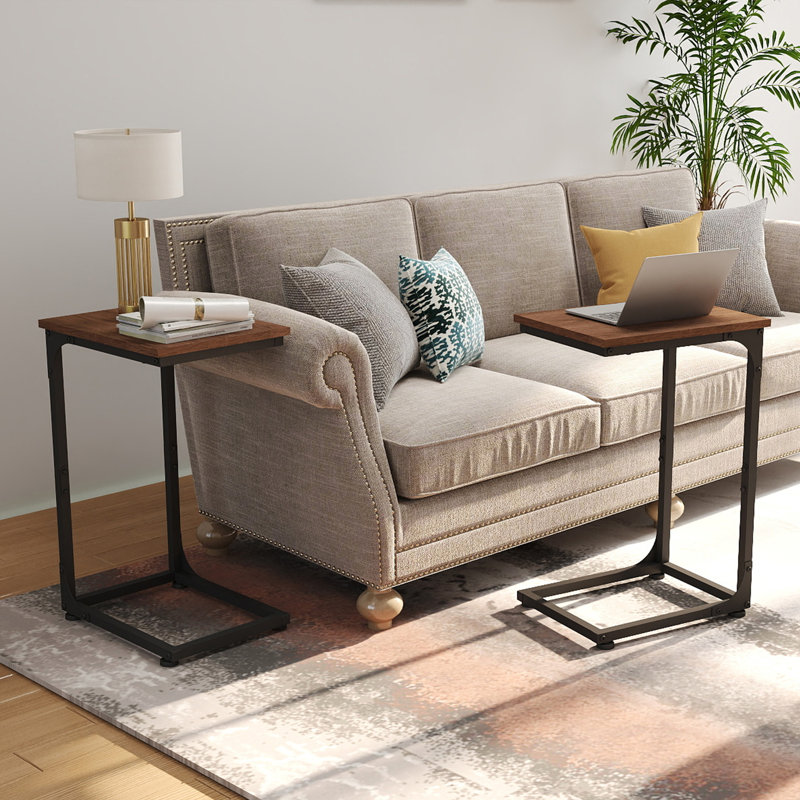 C-Shaped End Table, Brown Wood/Black, Set of 2