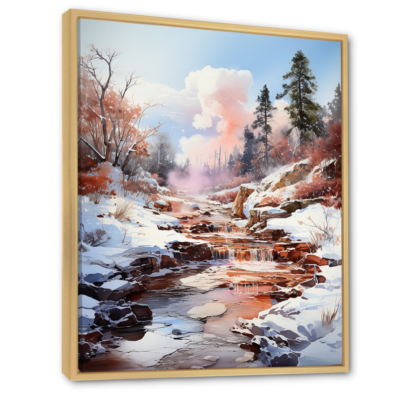 Geyser Winter Scenery sur toile, Cadre naturel flottant, H 20 po x l 12 po x P 1 po