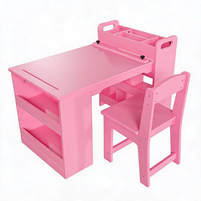 Multi-Functional Kids Art Table & 2 Chairs Set – Large Wooden Craft & Activity Desk with Ample Storage, Ideal for Drawing, Writing, Reading, Learning – Perfect for Playroom, Nursery, Study Room,  Pink