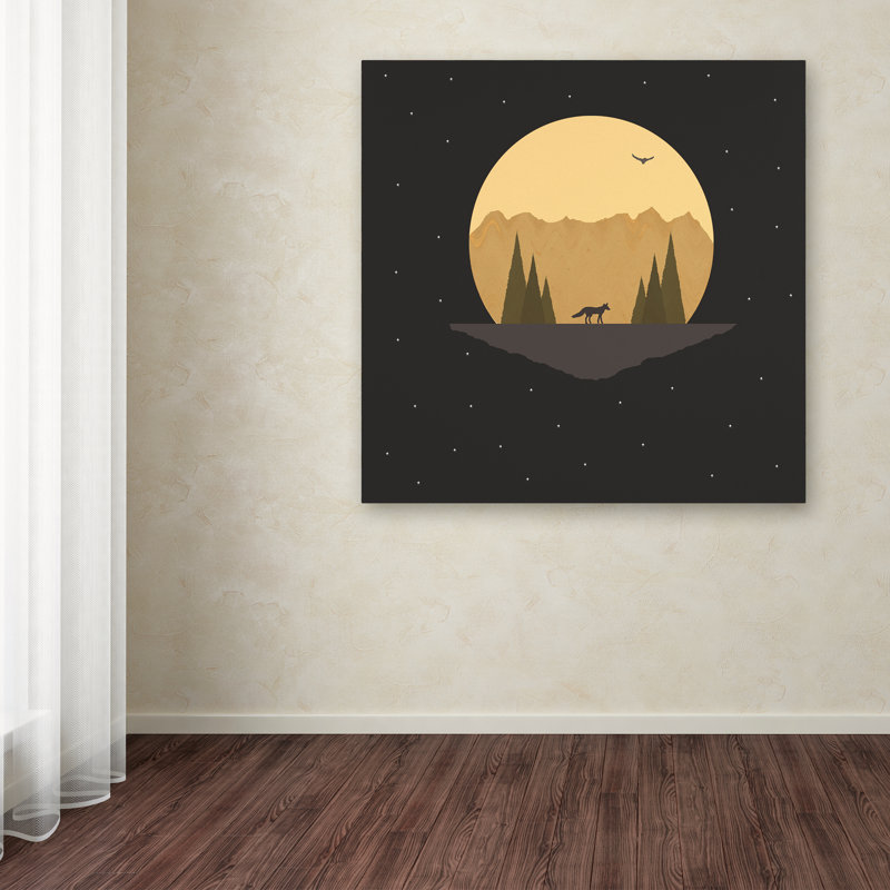 « fox under the stars », art sur toile, H 14 po x l 14 po