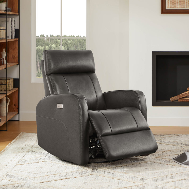 Fauteuil inclinable électrique pivotant en cuir véritable Corvin, Charcoal