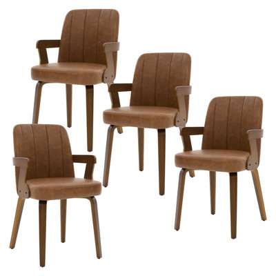 19.5" Mid-Century Faux Leather Dining Chairs with Arms, Upholstered Dining Room Chairs Armchair (Set of 4)