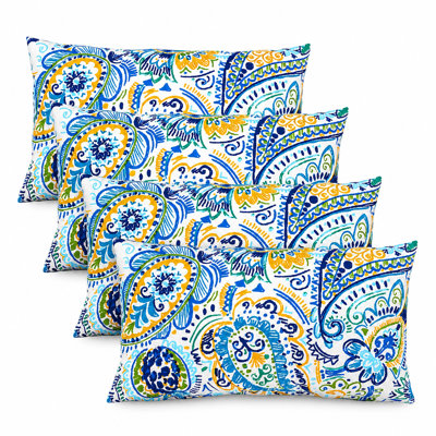 Set of 4 Outdoor Lumbar Pillow Covers ONLY, 12" x 20", Water-Repellent and Fade-Resistant Decorative Cushion Covers for Patio, Porch, Balcony, Garden and Indoor Sofa