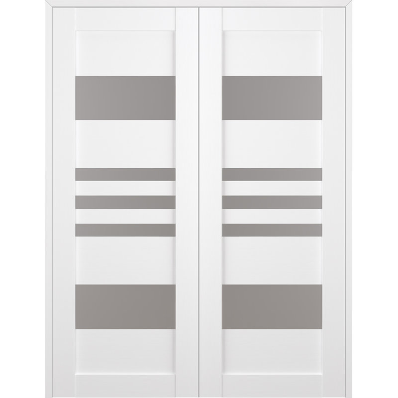 Bianco Noble Frosted Glass and Pine Double French Door