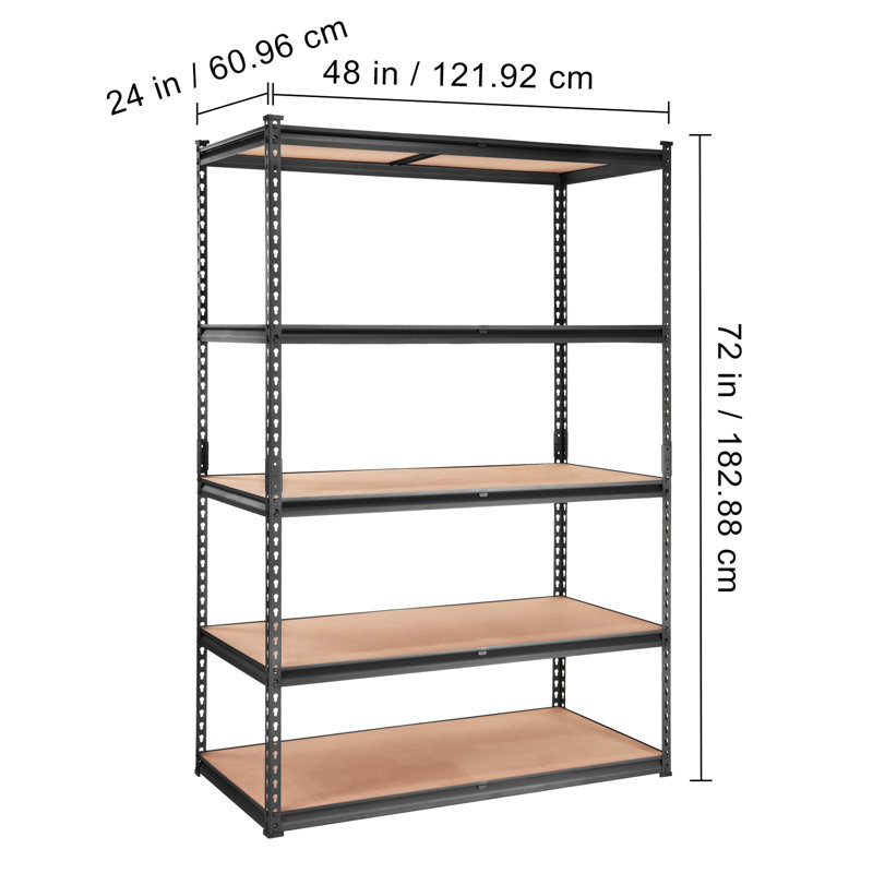 Étagère de rangement noire robuste et ajustable d'une capacité de 5 000 lb pour rangement pour garde-manger et rangement en métal