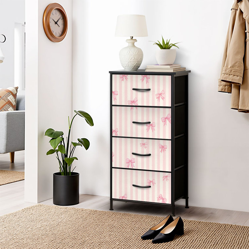 4 Drawer Dresser for Bedroom, Narrow Chest of Drawers, Wooden Top and Study Iron Frame 18"x37.5"-(WxH), Black19