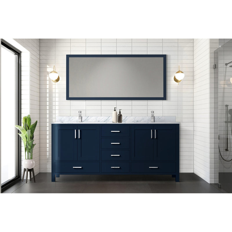 Meuble-lavabo double bleu marine avec comptoir en marbre 70 po L 32 po x H 32 po - matériau en bois, 72 22 P, 22 comptoirs, deux tiroirs pour un rangement organisé