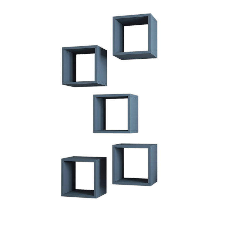 Tioga 5 Piece Square Cube Shelf with Adjustable Shelves, Blue