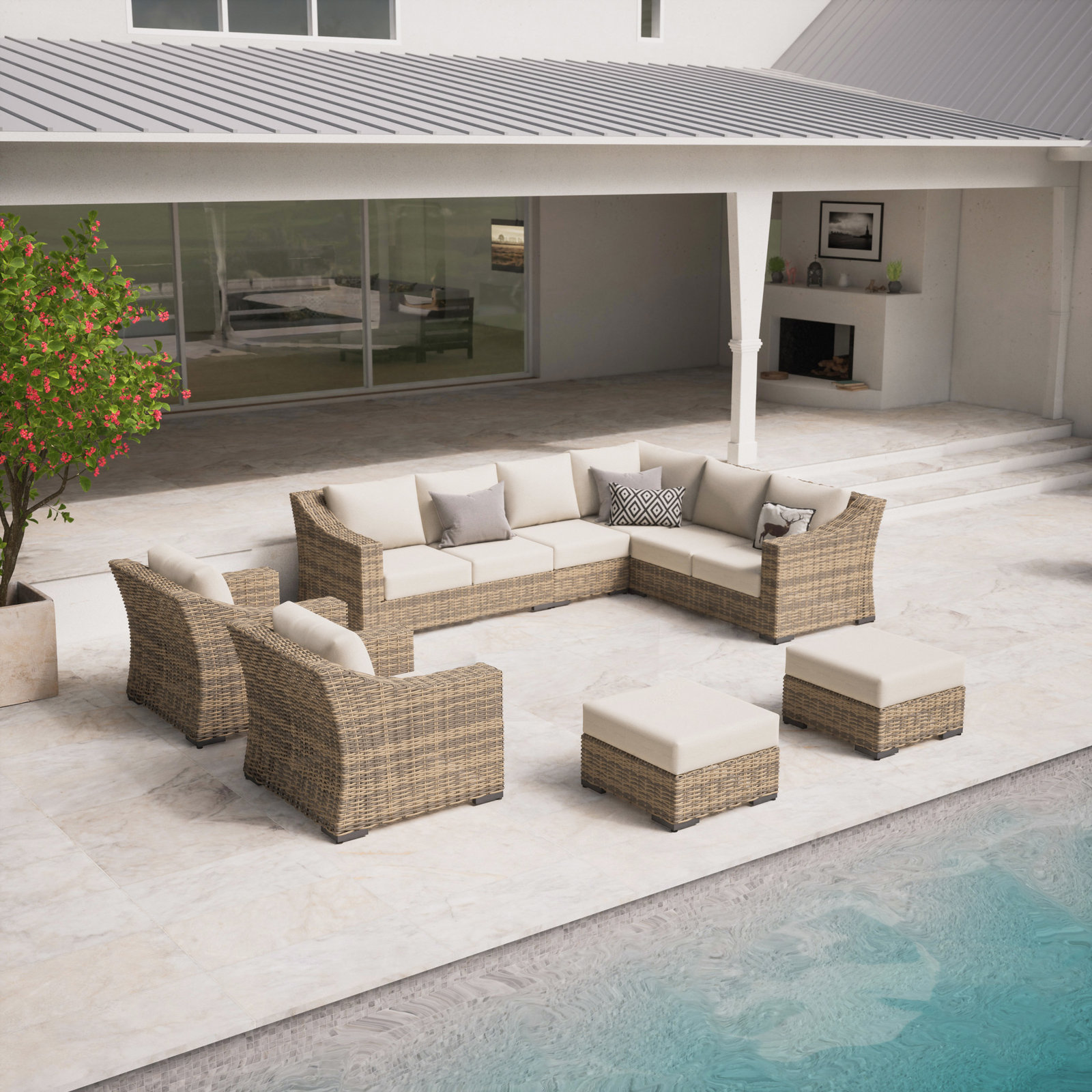 Eloisa 10-Person Patio Seating Group, Tan