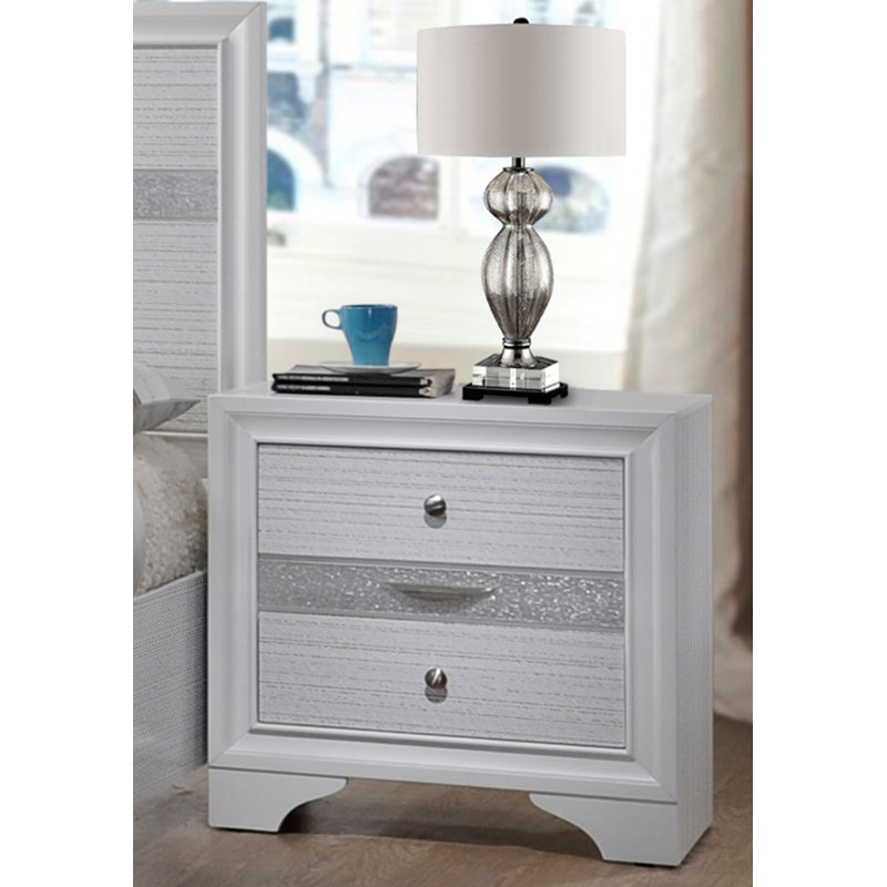 Table de chevet 3 tiroirs Malvin, Blanc