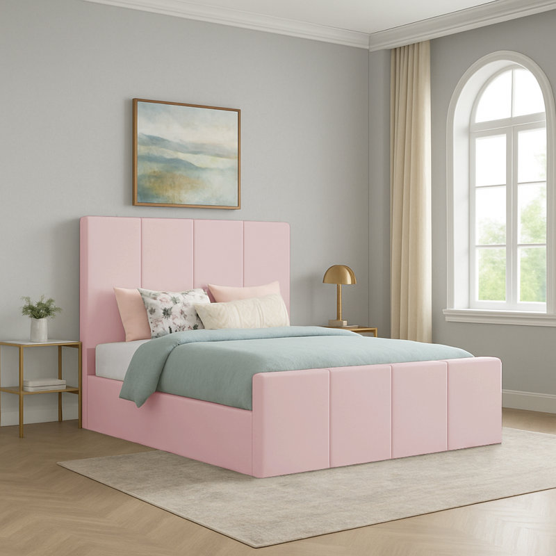 Bigyan Upholstered Ottoman Storage Bed, Double (4'6), Pink