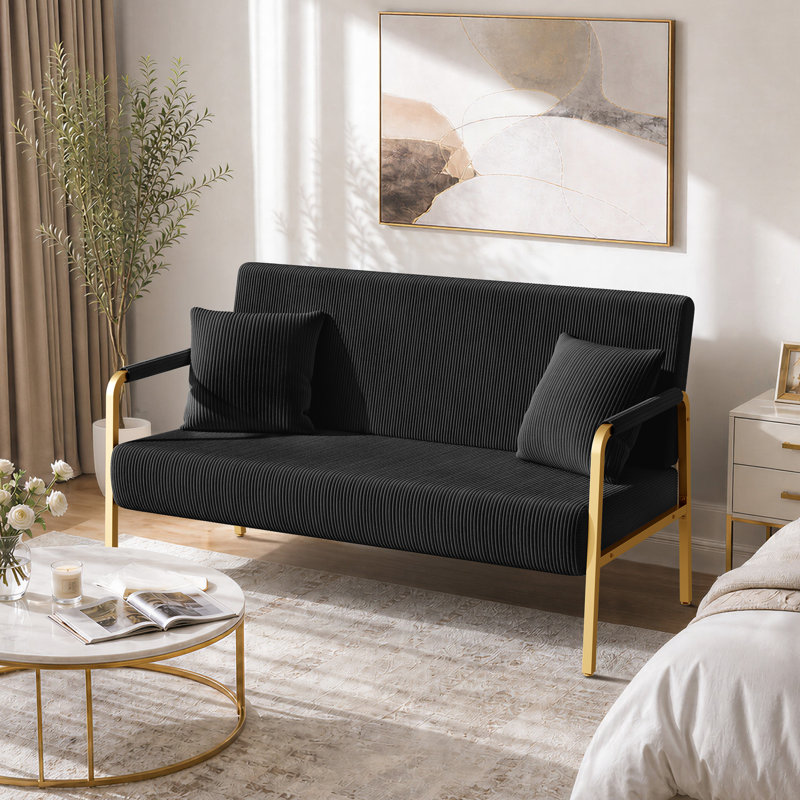2 Seater Corduroy Loveseat, Black