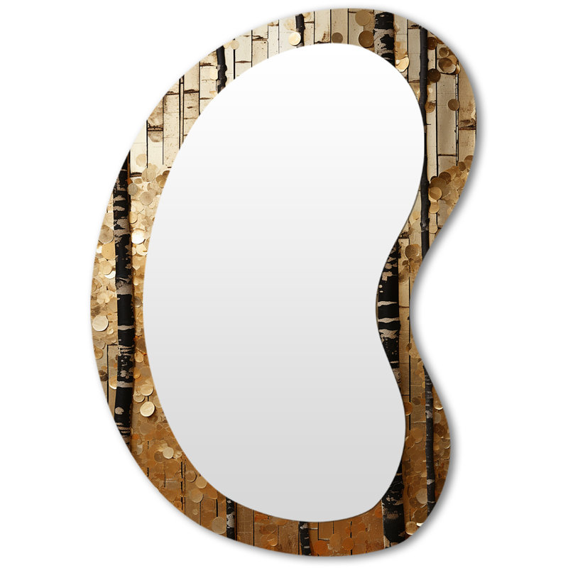 Yellow Festive Botanical Abstractions - Abstract Botanicals Modern Asymmetrical Wall Mirror, 31" x 22"