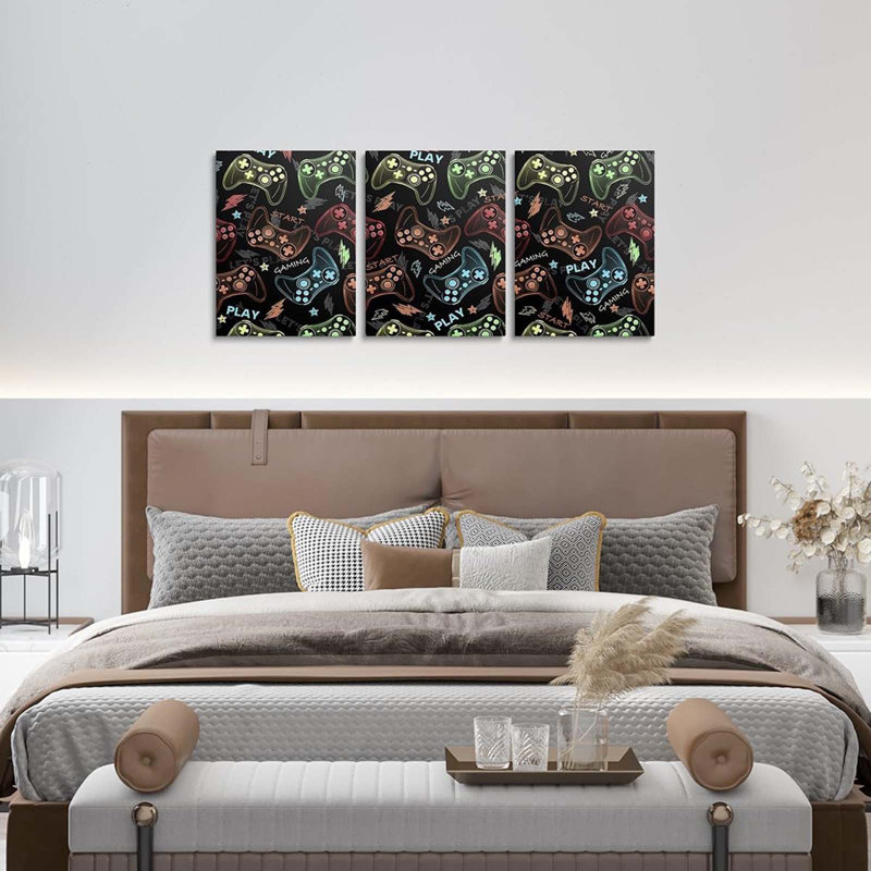 Gamer Canvas Wall Art For Bedroom For Game Controller Office Wall Artwork Posters Gaming Bathroom Wall Art For Home Decor 12" X 16" 3 Piece Game Controller Star Print Wall Painting