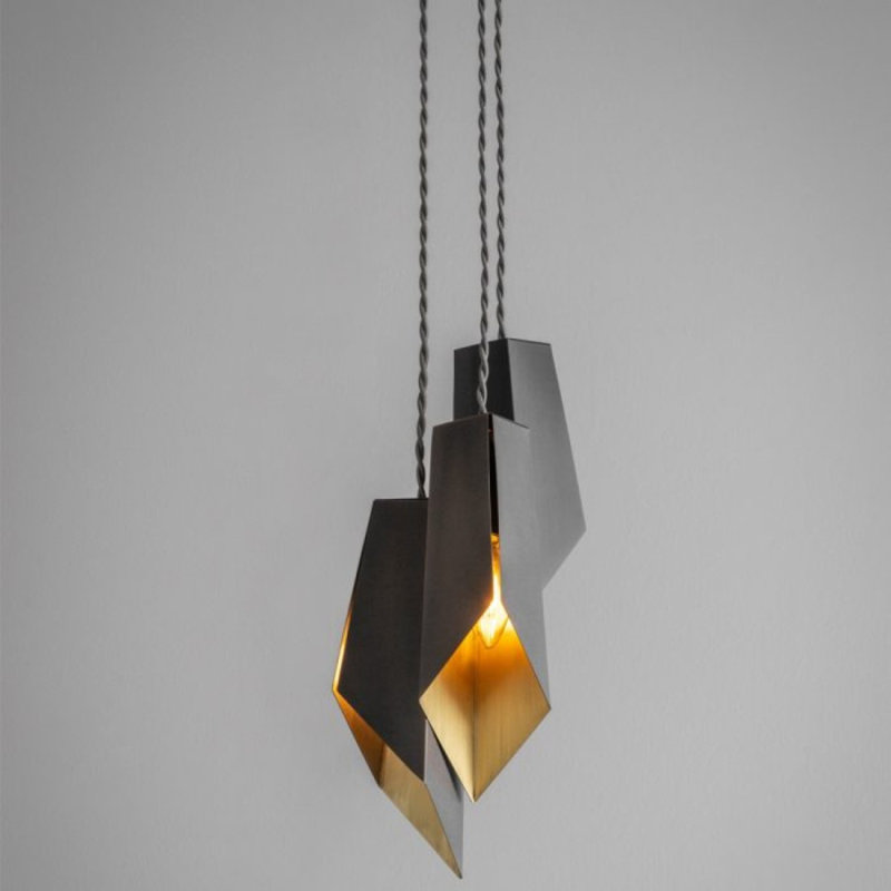 Lustre géométrique unique avec accents en verre Celestine Light, Bronze, L 9 po x P 9 po