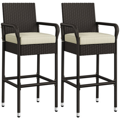 Outdoor PE Rattan Patio Bar Stools with Cushions by Ebern Designs