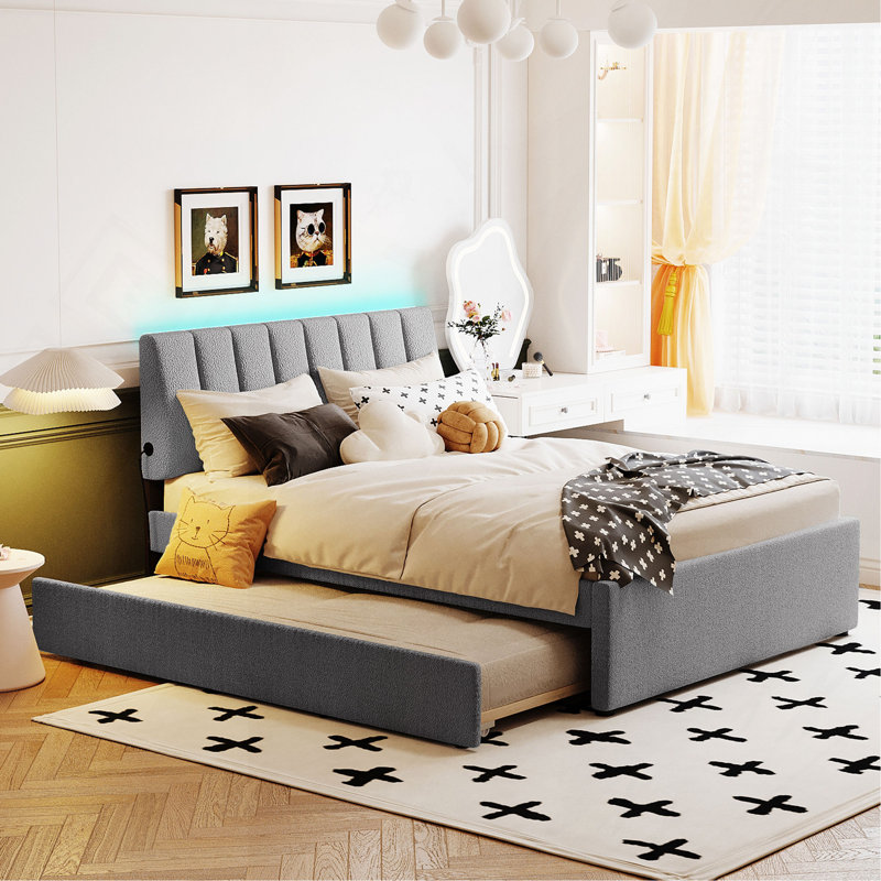 Lit plateforme tapissier, Queen, Gris