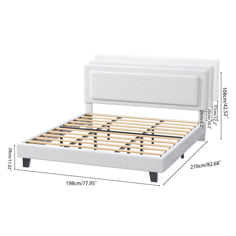 Structure de lit très grand avec tête de lit ajustable avec lattes de bois et plateforme en métal robuste Assemblage facile sans sommier tapissier beige