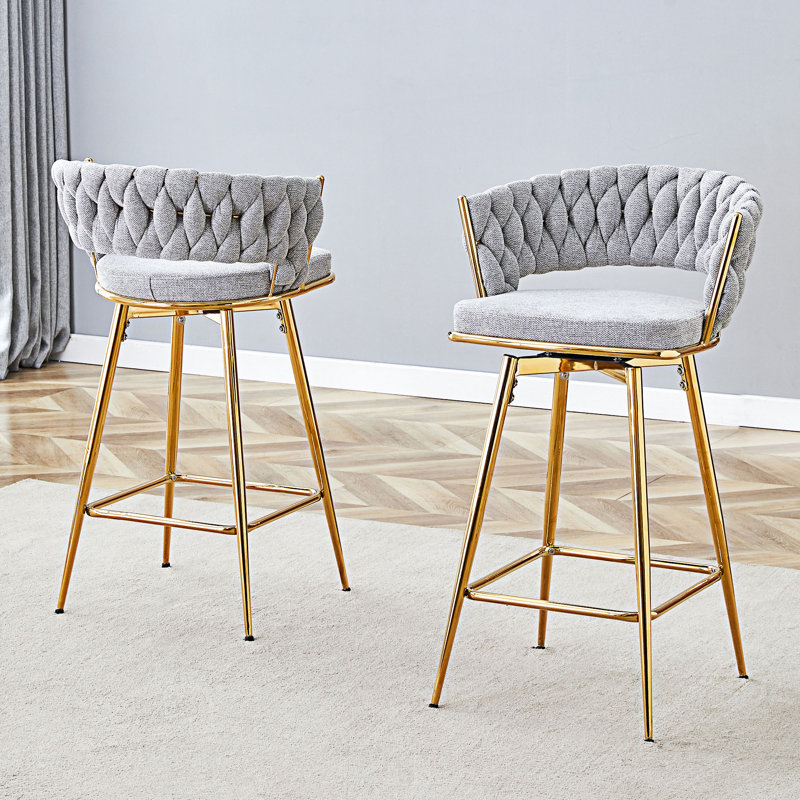 Ensemble de 2 tabourets de bar pivotants, Blanc / gris antique, Doré