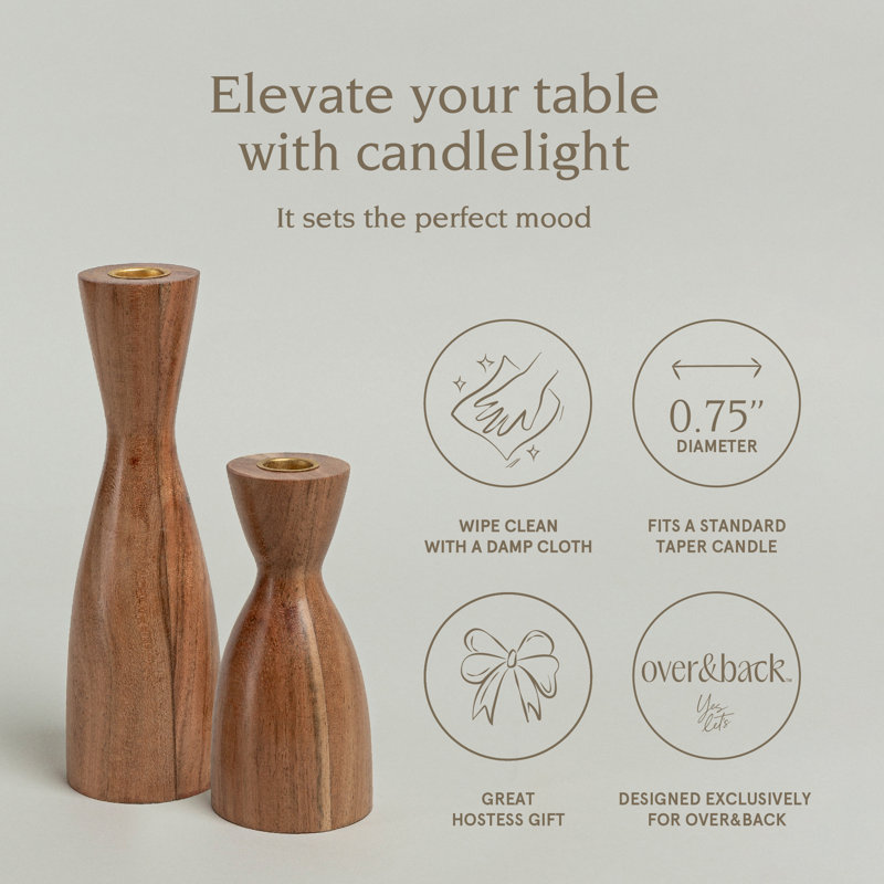 Traditional Acacia Wood Tall Tabletop Candlestick Holders