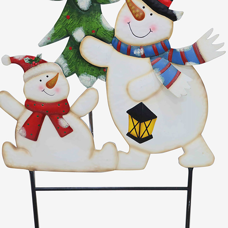 35.5" Multicolor Snowmen with Christmas Tree Yard Stake