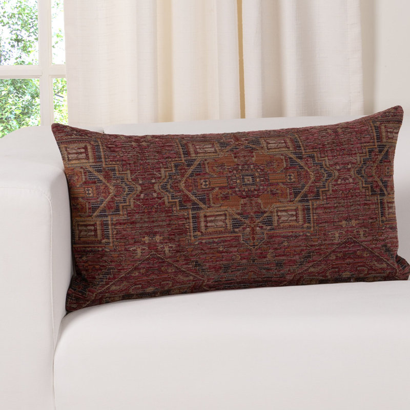 Coussin Olcott, Plumes, Zapatta cramoisi, Rectangle H 14 po x l 26 po