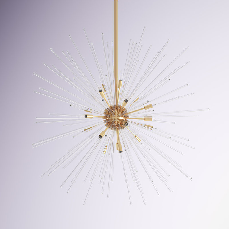 Lustre sphérique spoutnik 16 lumières Merrick, Laiton satiné, 37.5" H x 40" W x 40" W