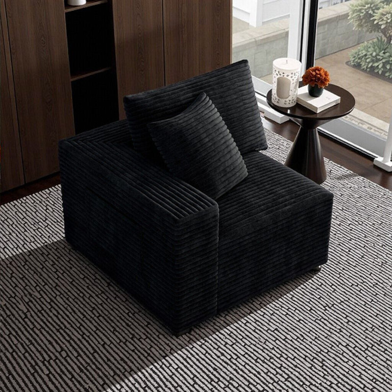 Boneless Abdou 35.4" Compression Corner Sofa, Corduroy Cloud Couch, Black