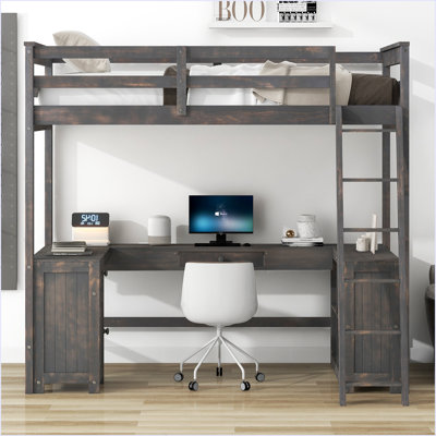 Loft Bed With U-Shaped Desk, Drawers And Storage Shelves by Harriet Bee