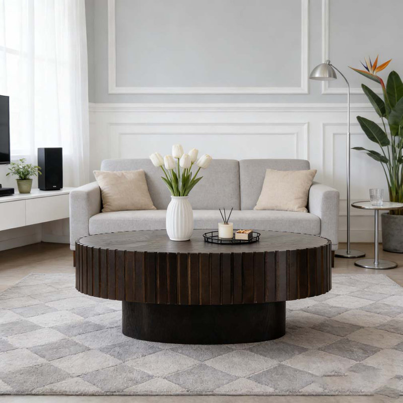 Table basse ovale, Noyer + noir