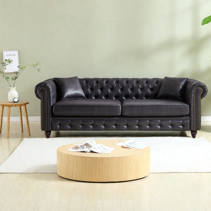 Canapé Chesterfield 3 places, revêtement en tissu Tech, design moderne pour le salon