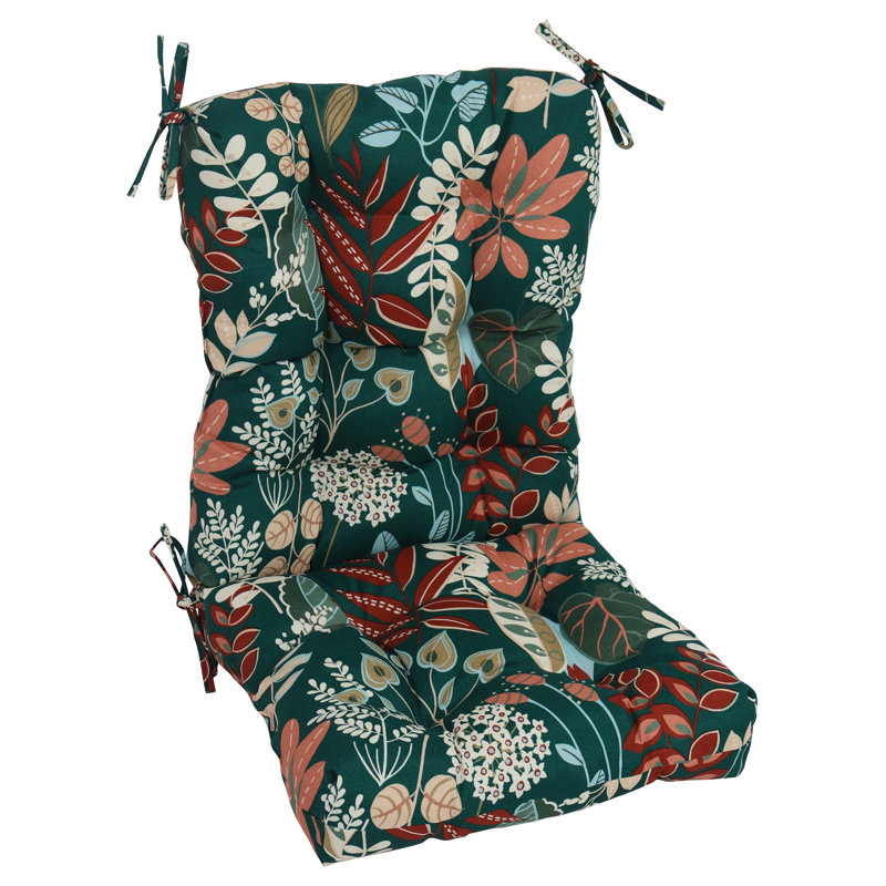 Outdoor Tufted Seat/Back Chair Cushion, Green/Windcrest Spruce Floral, 18" W x 18" D