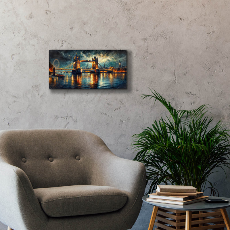 «Dramatic London Night» par Rey Klimt, art mural sur toile, H 12 po x l 24 po