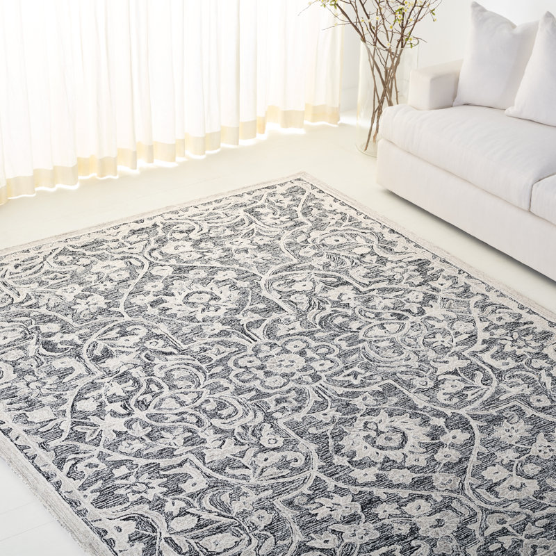 Juniper Hand Tufted Wool; Cotton Oriental Rug in Black/Ivory, Rectangle 8' x 10'