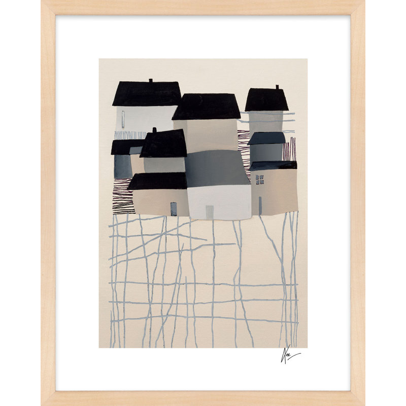 Village Print by Lee Lessem, 50" H x 40" W x 1.25" D, Maple