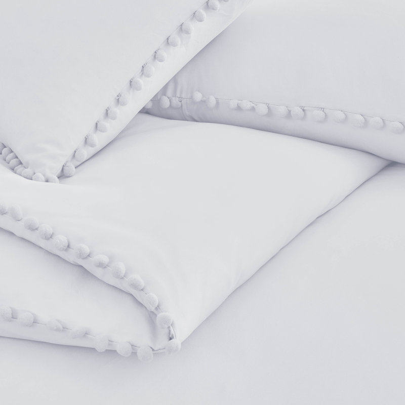 Pom Pom Oversized Microfiber Duvet Cover Set by Southshore Fine Linens, Twin/Twin XL Duvet Cover + 1 Queen Sham, White
