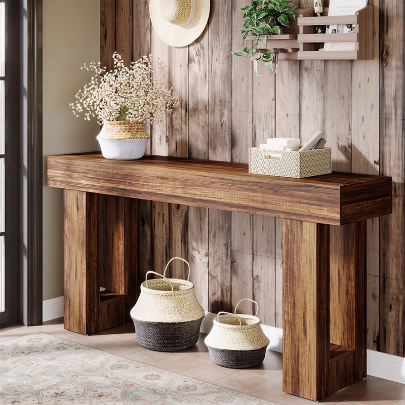 Console rectangulaire en bois manufacturé brun, Brun
